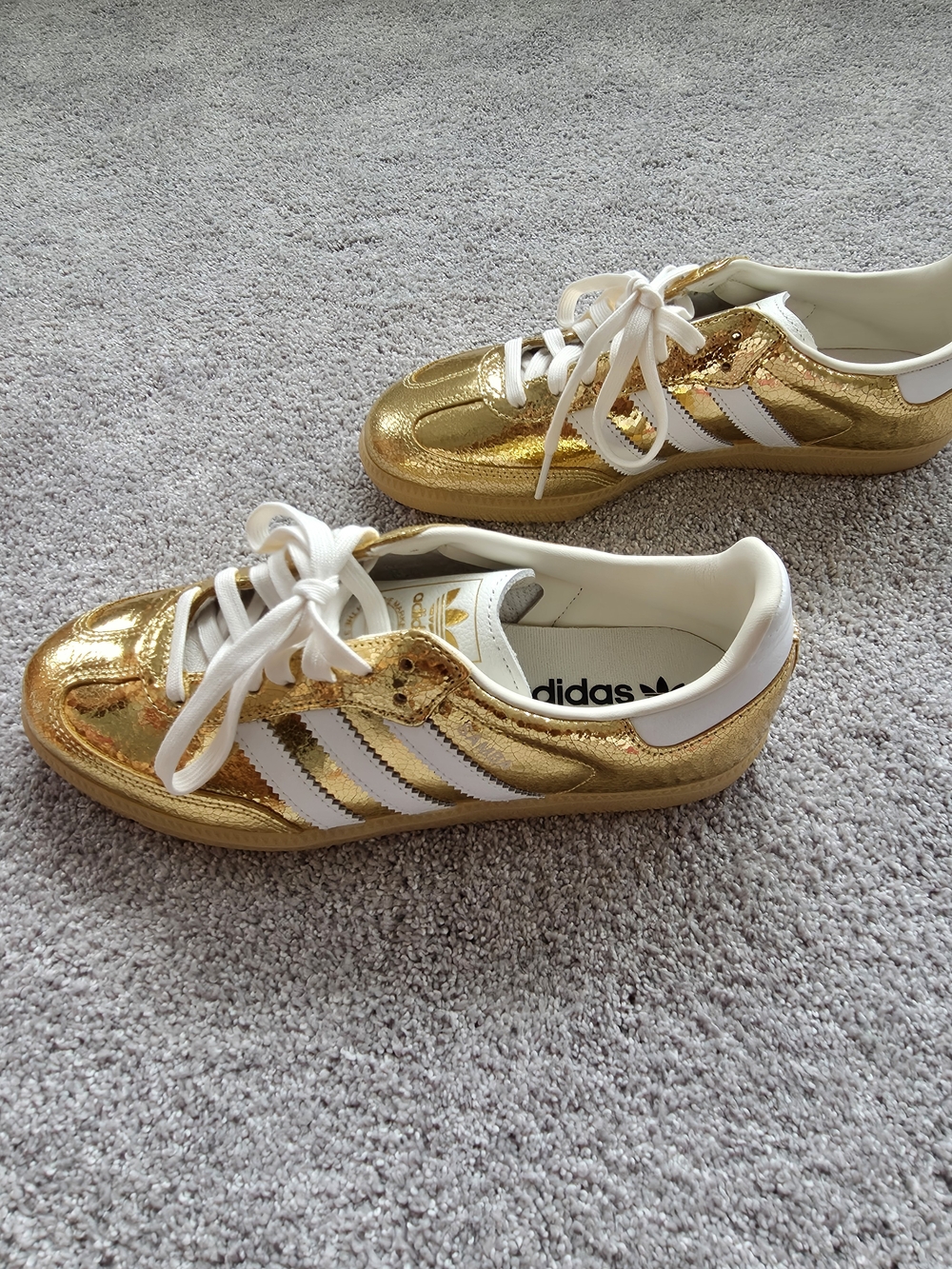 adidas Metallic Gold Samba with White Stripes - Picture 2 of 6